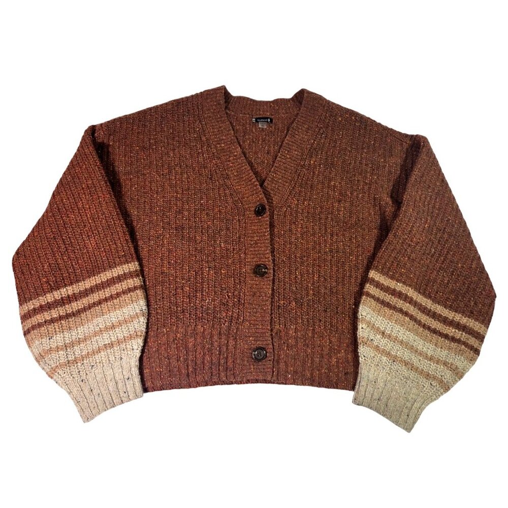 Smartwool Cozy Lodge Striped Boxy Cropped Cardigan Wool Blend Sweater Sz XL - Picture 2 of 6